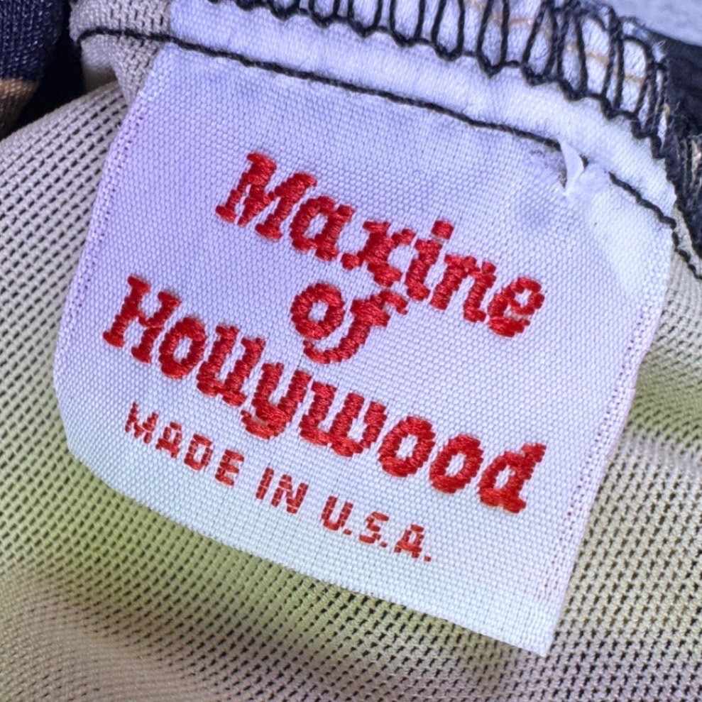 Maxine of Hollywood Vintage Swimsuit Black Gold Polka Dot Ruched One Piece USA