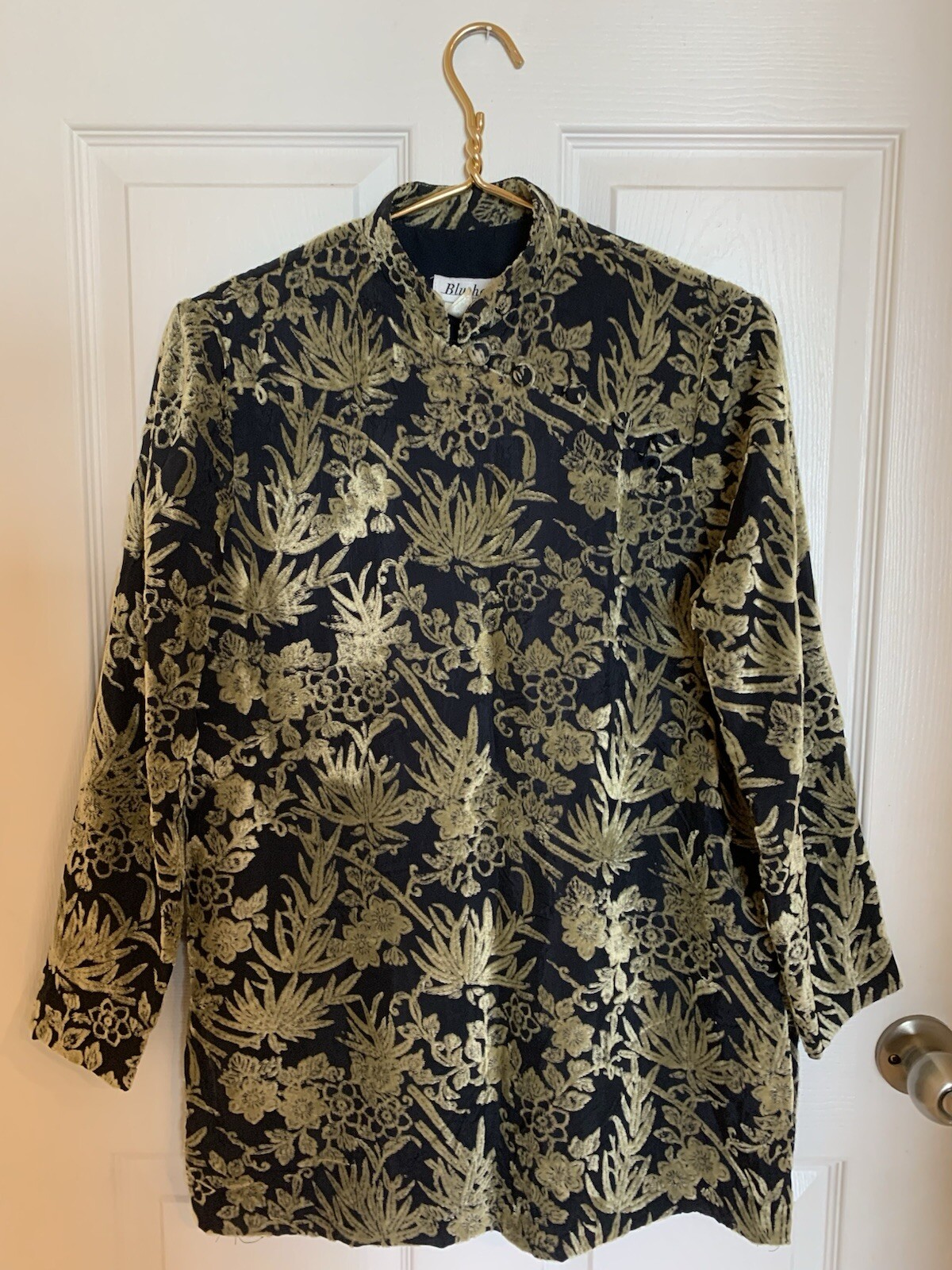 Spiegel Vtg Asian Nehru Collar Women’s Long Sleeve Shirt Velveteen Small