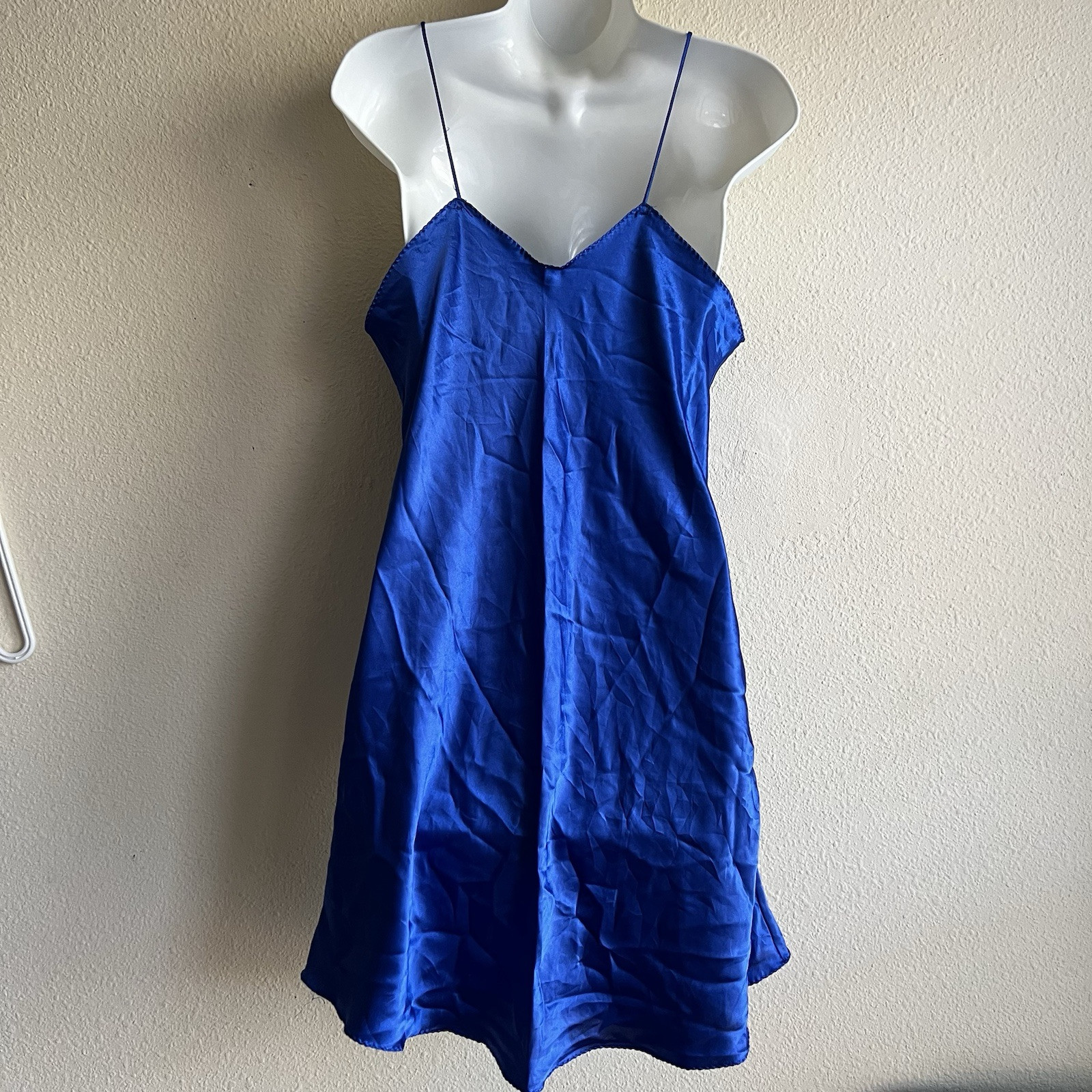 Vintage 90s Avon Intimates Blue Satin Slip Dress Nightie Nightgown Women’s L