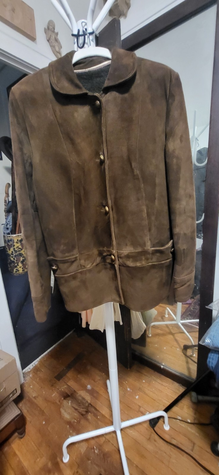 Vintage Unbranded Dark Brown Suede & Military Button Lined Short Classic Jacket