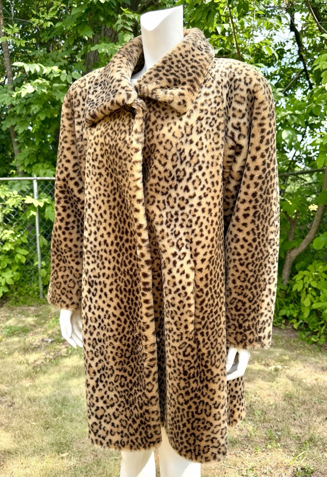 Vintage FAUX LEOPARD FUR Coat Teddy Bear Jacket 1980s 1990s M Donnybrook Short