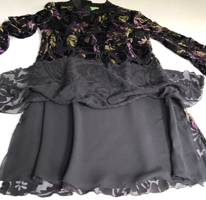 Citrine Vintage 90’s Y2K Asian Inspired Silk Velvet Burnout Dress Fairy Witchy M