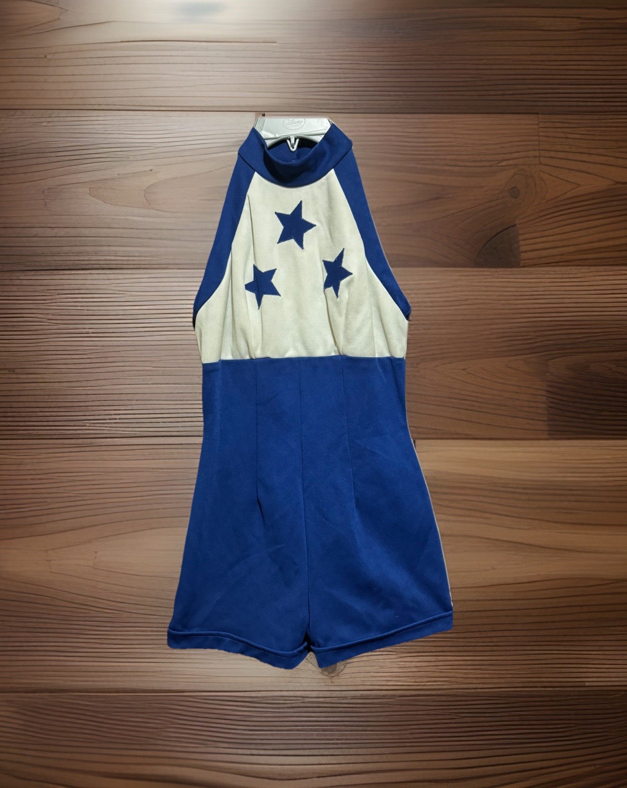Majorette Batton Twirler Romper Uniform Blue White High Neck Sleeveless Vtg 60s