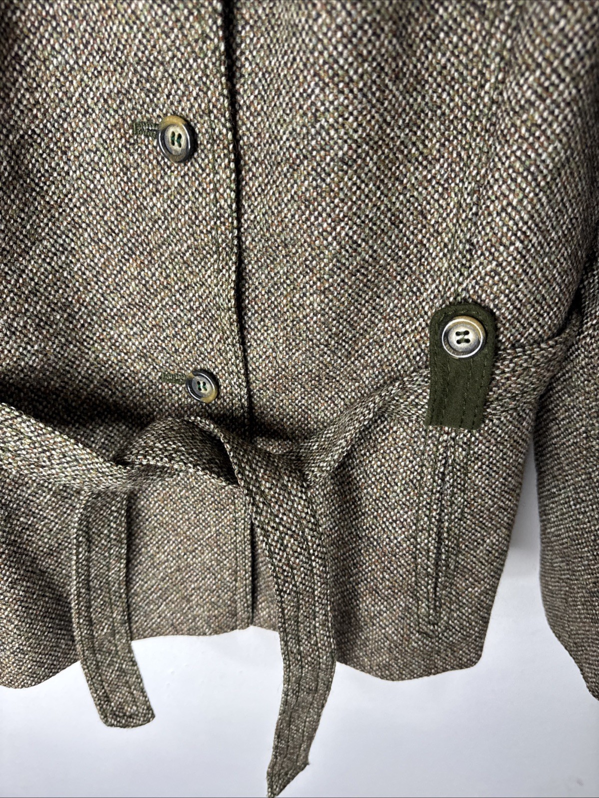 Vintage Lindner Women M Tweed Wool Jacket Green Suede Trim Equestrian 70s German