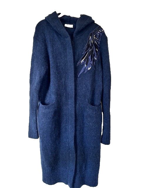 Miss Sixty Cardi Sweater Vtg SM Coat Wool Mohair Blue Embroidery Wings Applique