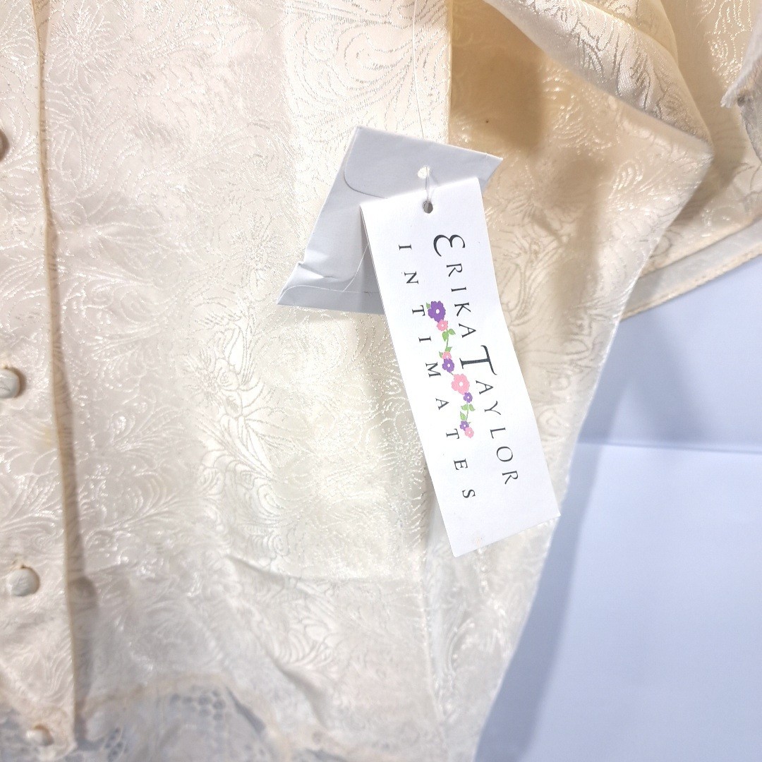 VTG Erika Taylor Intimates Cami Short Set Floral Satin Lace Buttons L Romance
