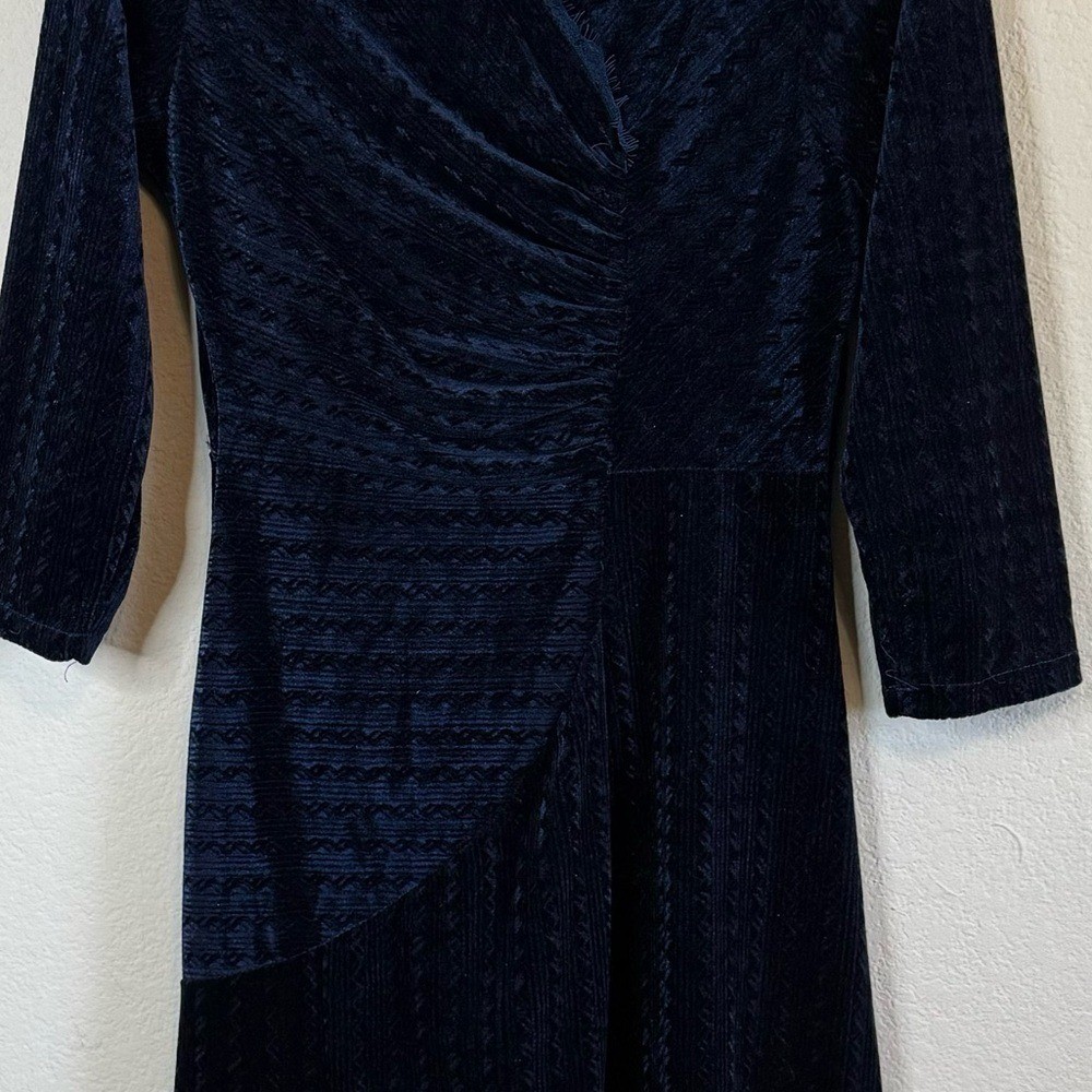 Dark Navy Blue Velvet Surplice Vintage Knee Length Dress Size Large