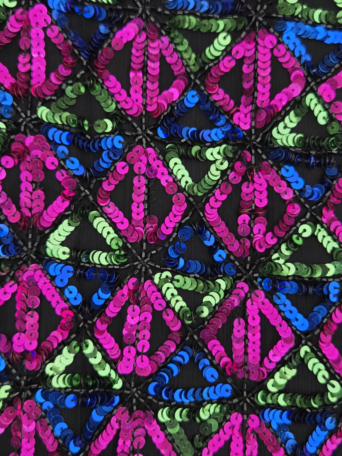 Vintage Sequin Jacket Womens Neon Geometric Beaded Party Top 80s Disco Glam