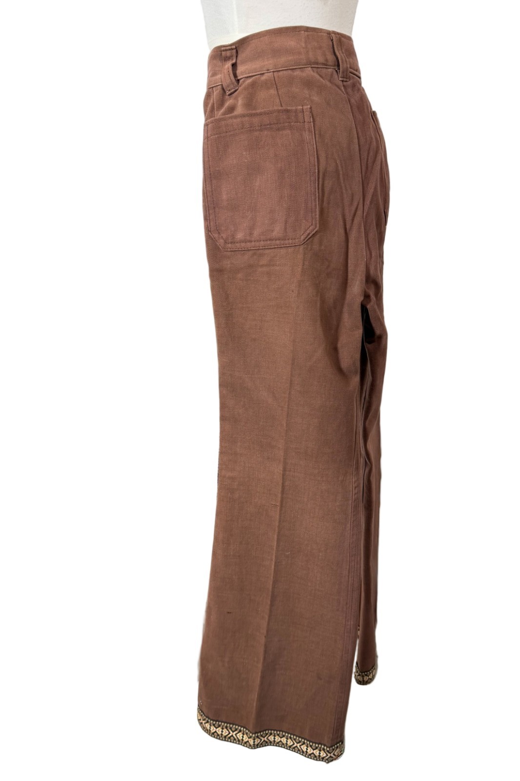 VTG Brown Bell Bottom Jeans, Tapestry Banding, 70s/80s Hippie Pants 29″ Waist