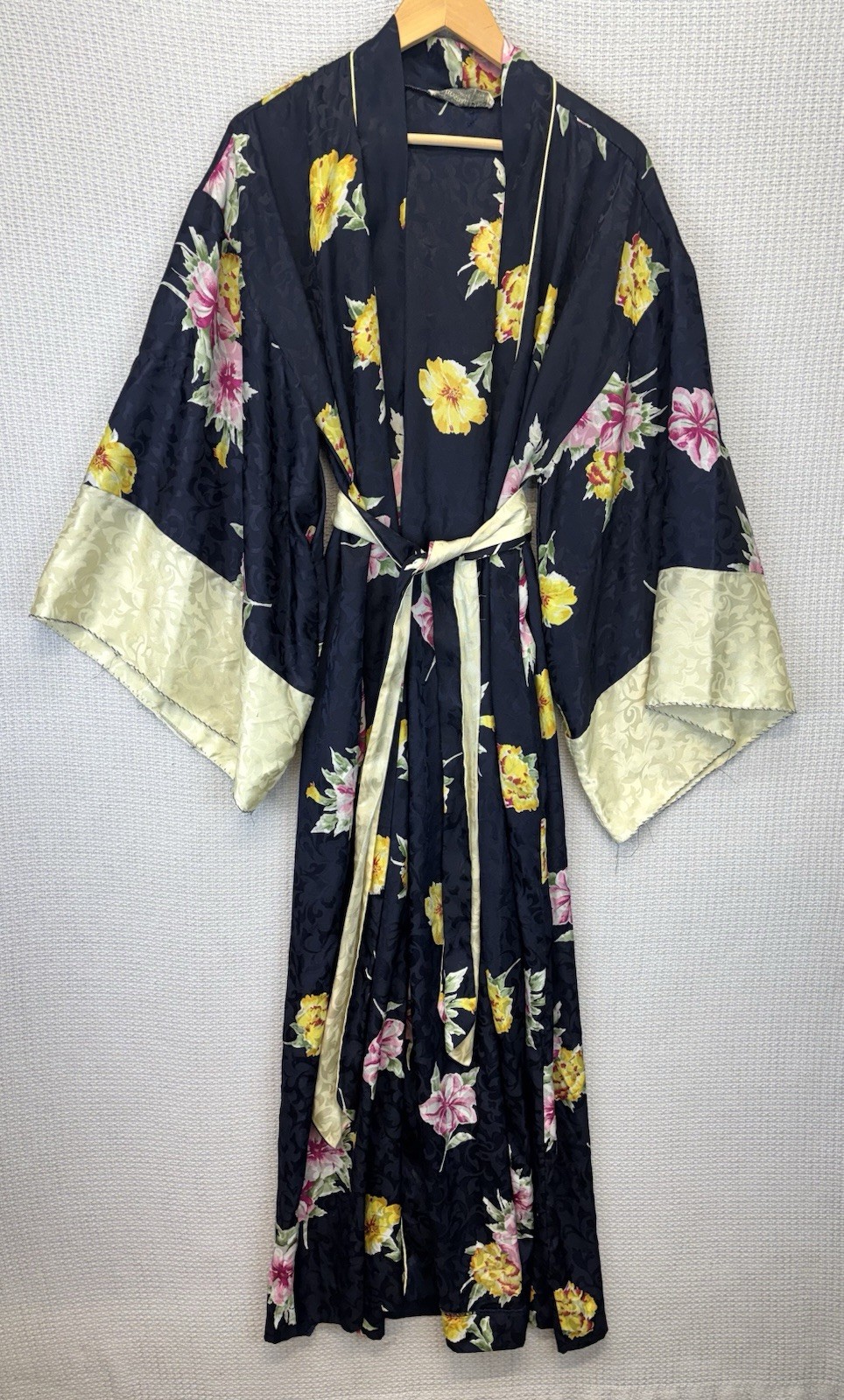 Vintage Christian Dior Floral 70s Kimono Robe Womens L Romantic Feminine Classic