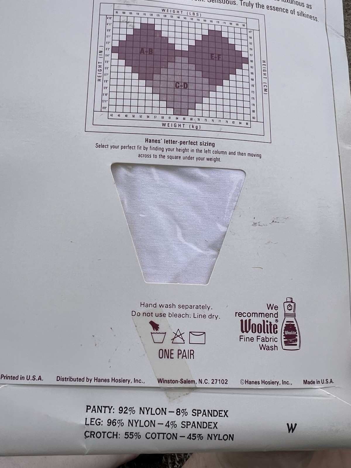 Vtg Hanes Silk Reflections Pantyhose Silky Designs Diamond Mesh White Sz EF NOS
