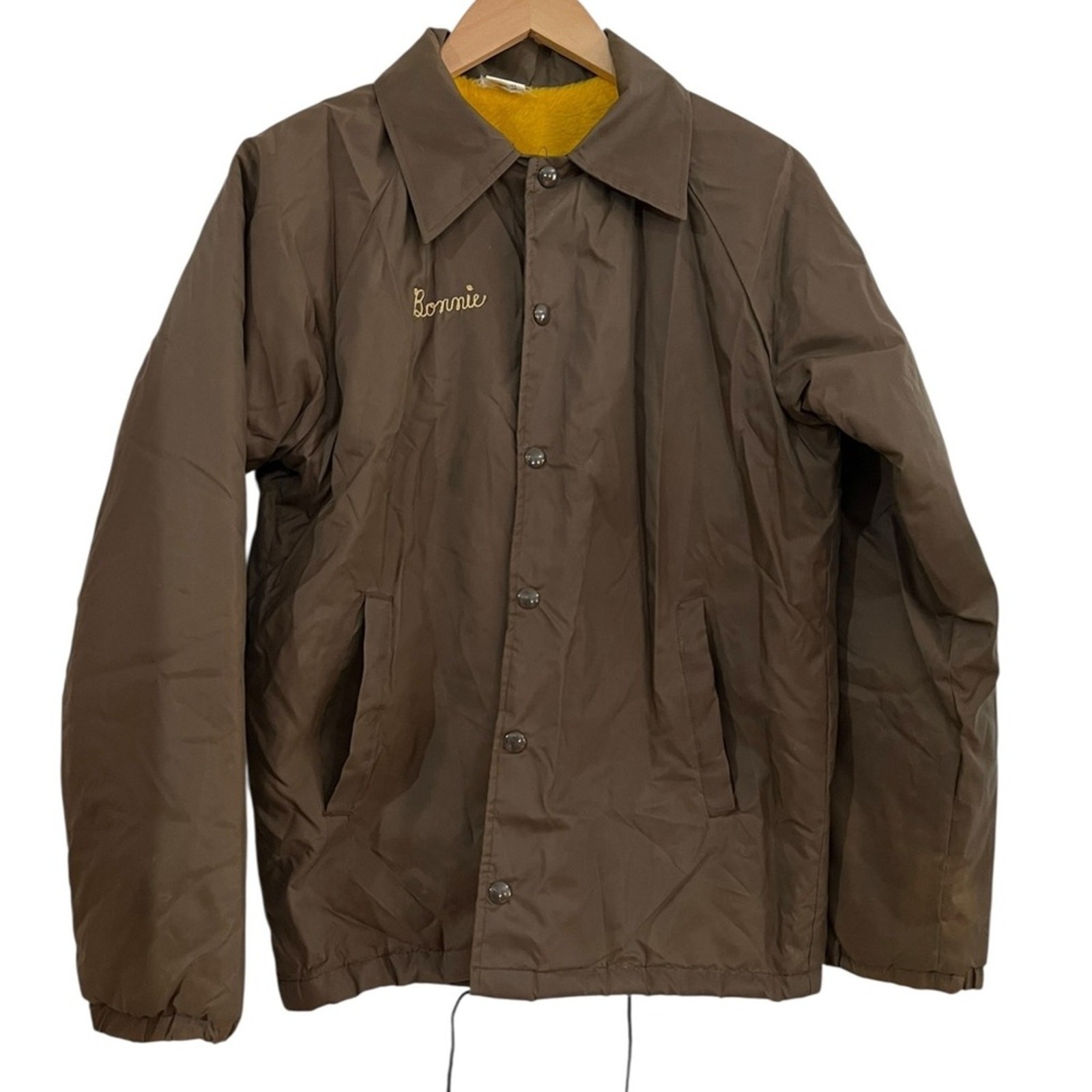 Vtg Brown Nylon Coach Jacket Yellow Lined „Bonnie” 70s 80s Streetwear