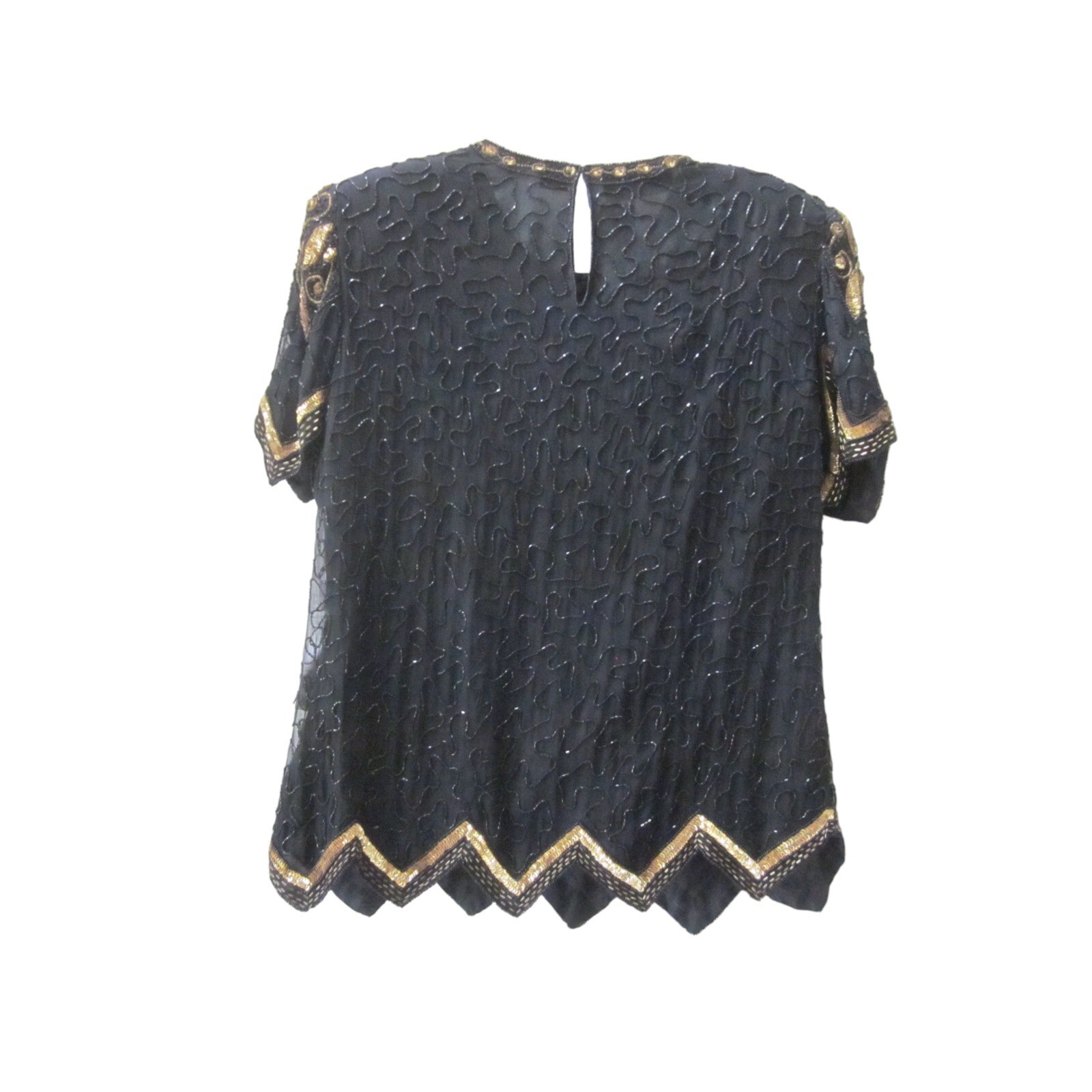 VTG NWT LAURENCE KAZAR Silk Heavily Beaded & Sequined Black Gold Evening Bouse L
