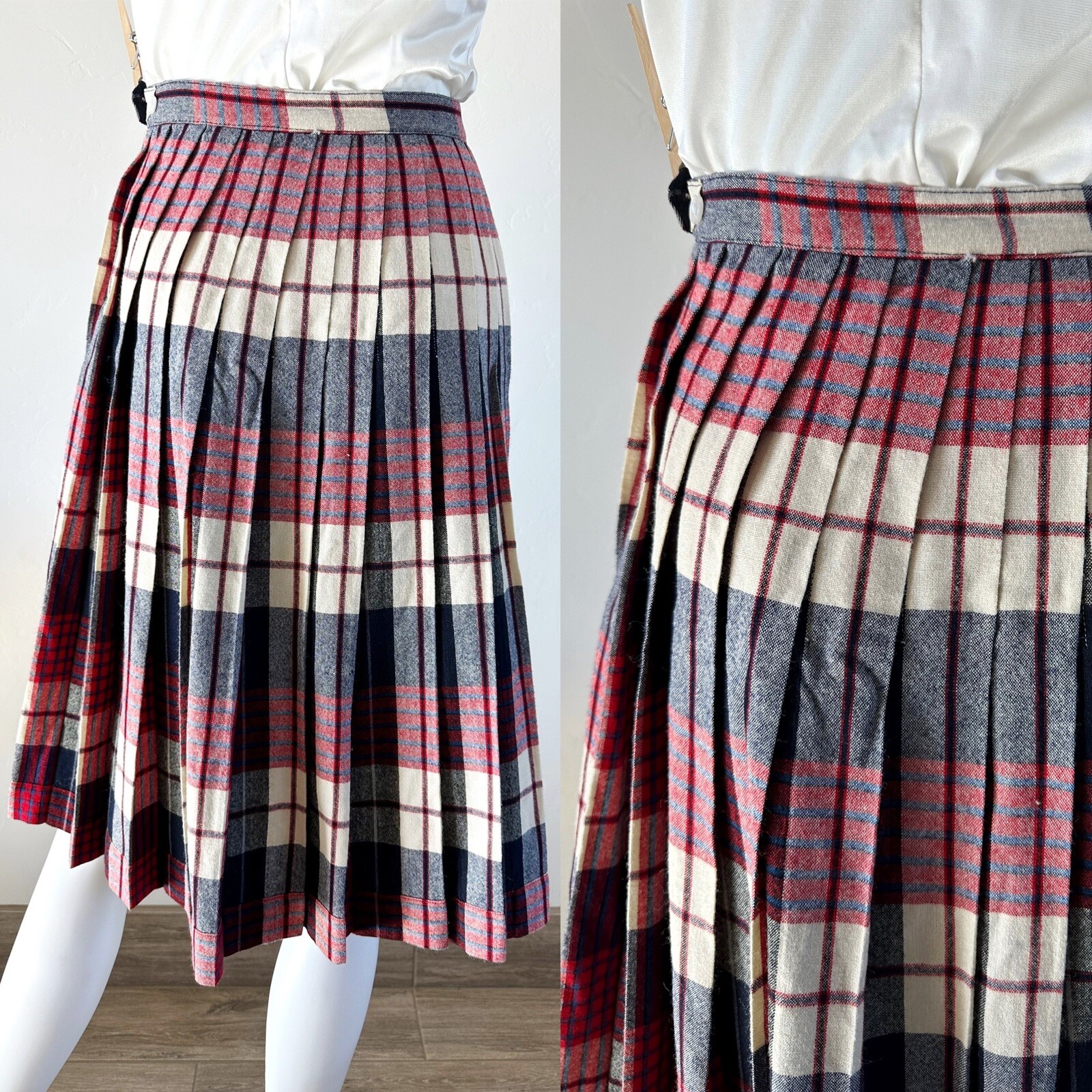 VTG 70S CENTURY OF BOSTON REVERSIBLE PLEATED PLAID SKIRT PREPPY FITS XS/0 24″W