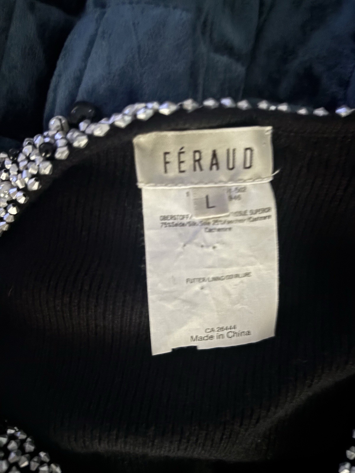 LOUIS FERAUD Silk & Cashmere Black Classic Pearl Beaded Cardigan L