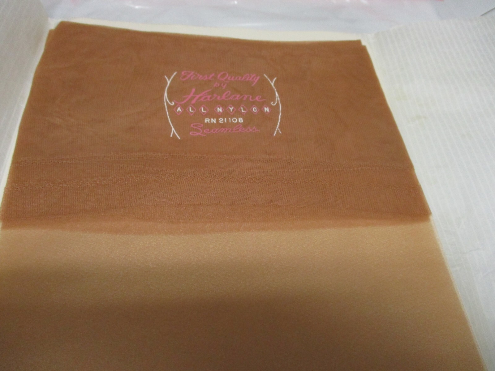 1PR VINTAGE HARLANE RHT SHEER MICRO MESH NYLON STOCKINGS SIZE 11 LONG 36″ BEIGE