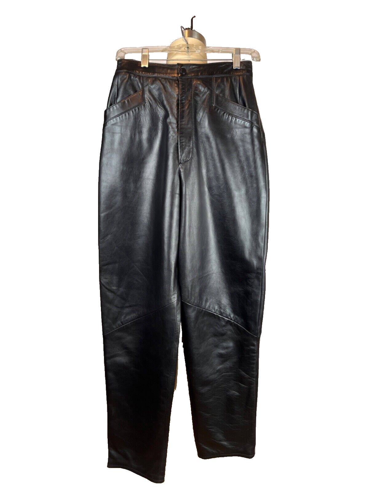 Vakko Vintage 80s Black Leather High Waist Stovepipe Leg Lined Pants SZ 6
