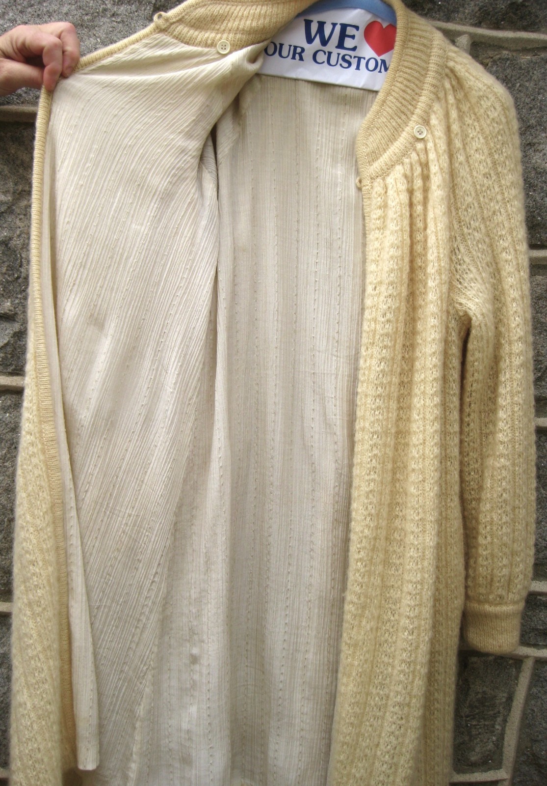 I.B. Diffusion Mohair Wool Long Ivory Cream Sweater Coat Size L Vintage 80s