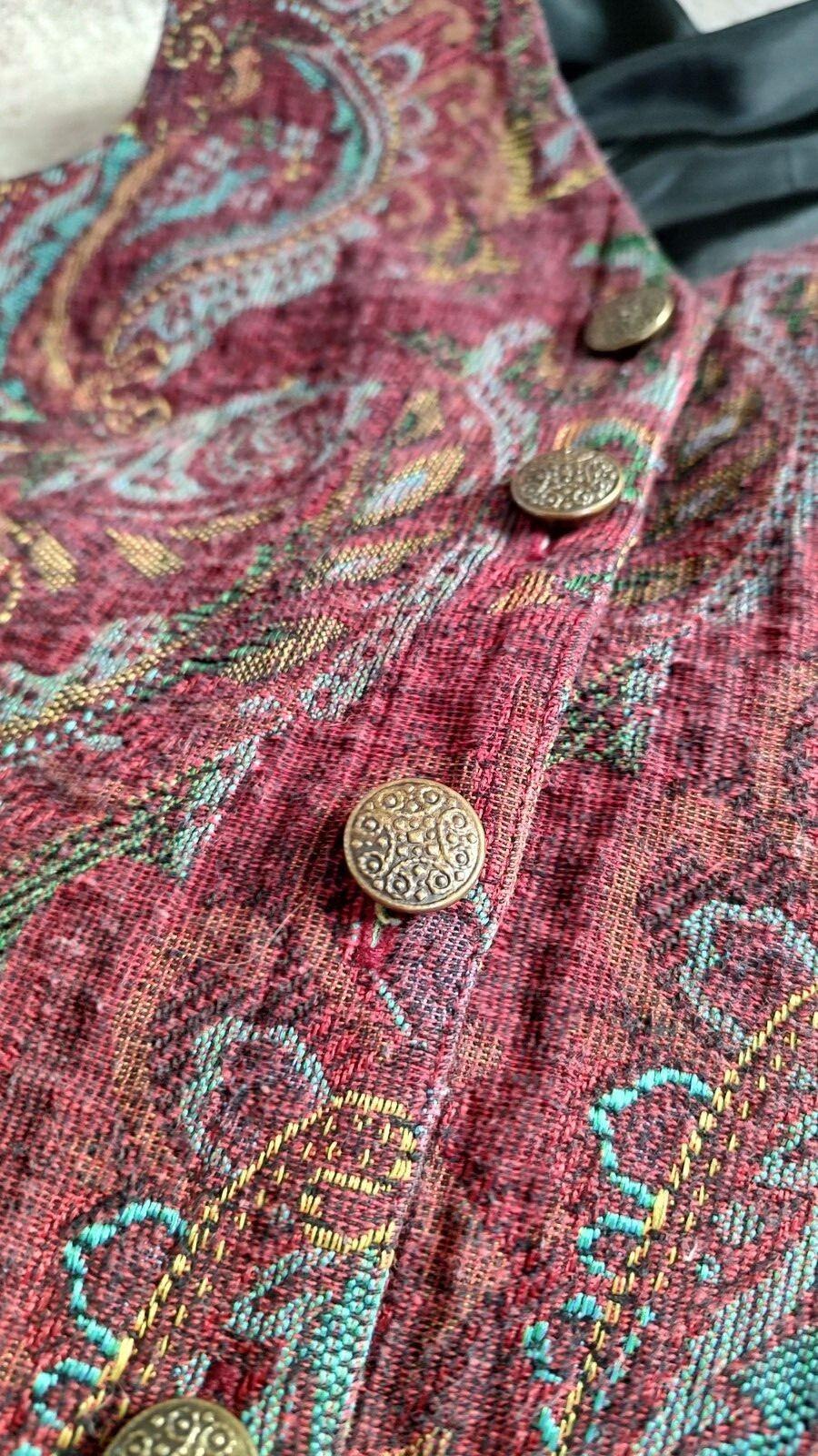 Vintage Serengeti Paisley Vest Womens Medium Red Lined Brass Buttons