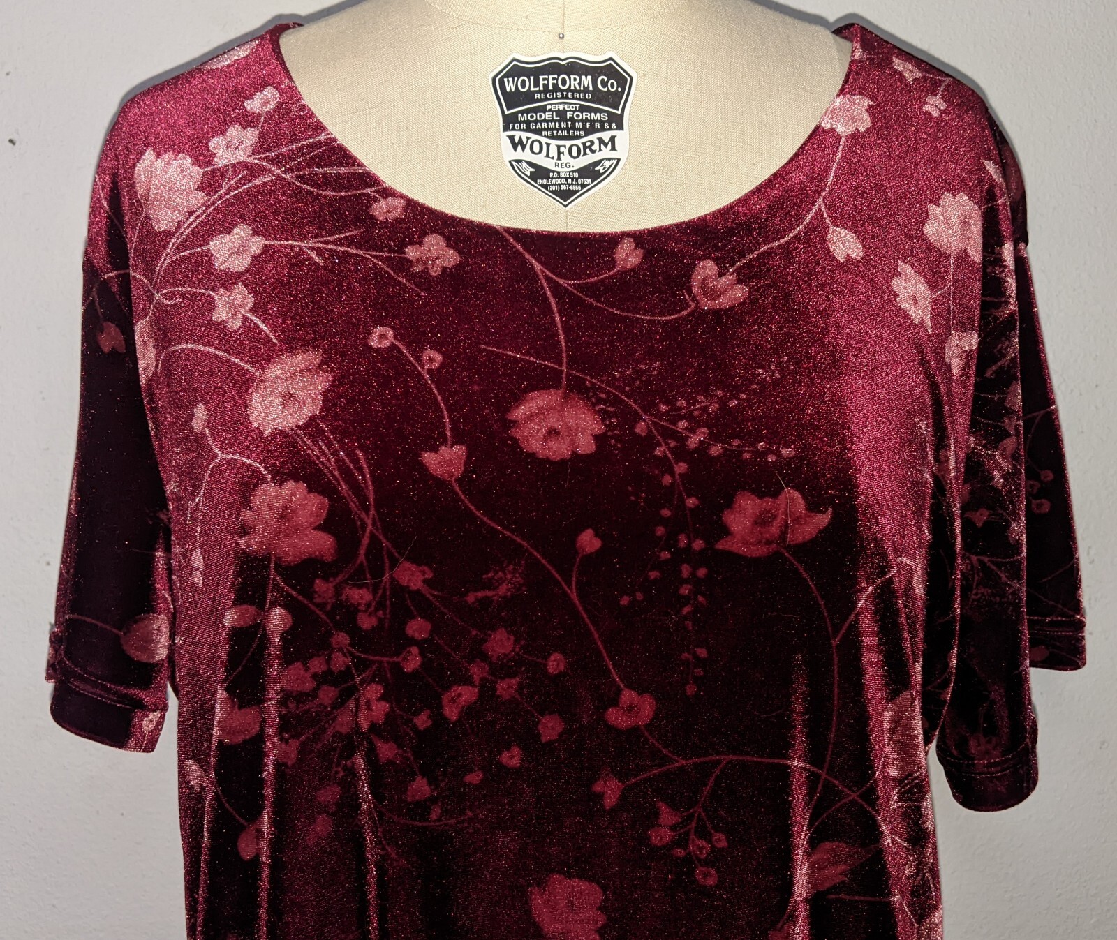 vintage TR BENTLEY red crushed velvet MAXI DRESS floral ATTACHED BLOUSE size 16