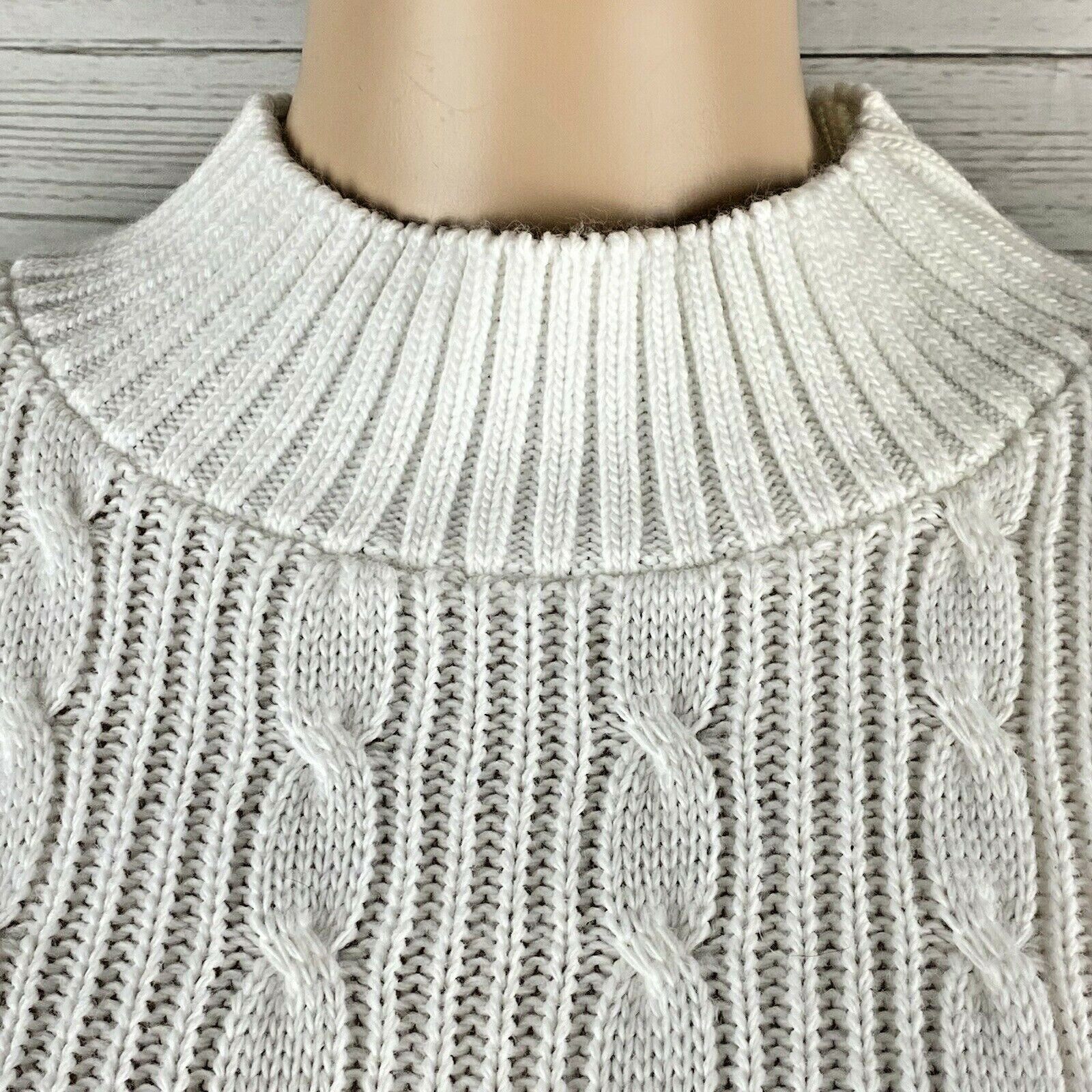 Vintage 80s 90s Bobbie Brooks Sweater Large Solid White Cable Knit Mock Neck