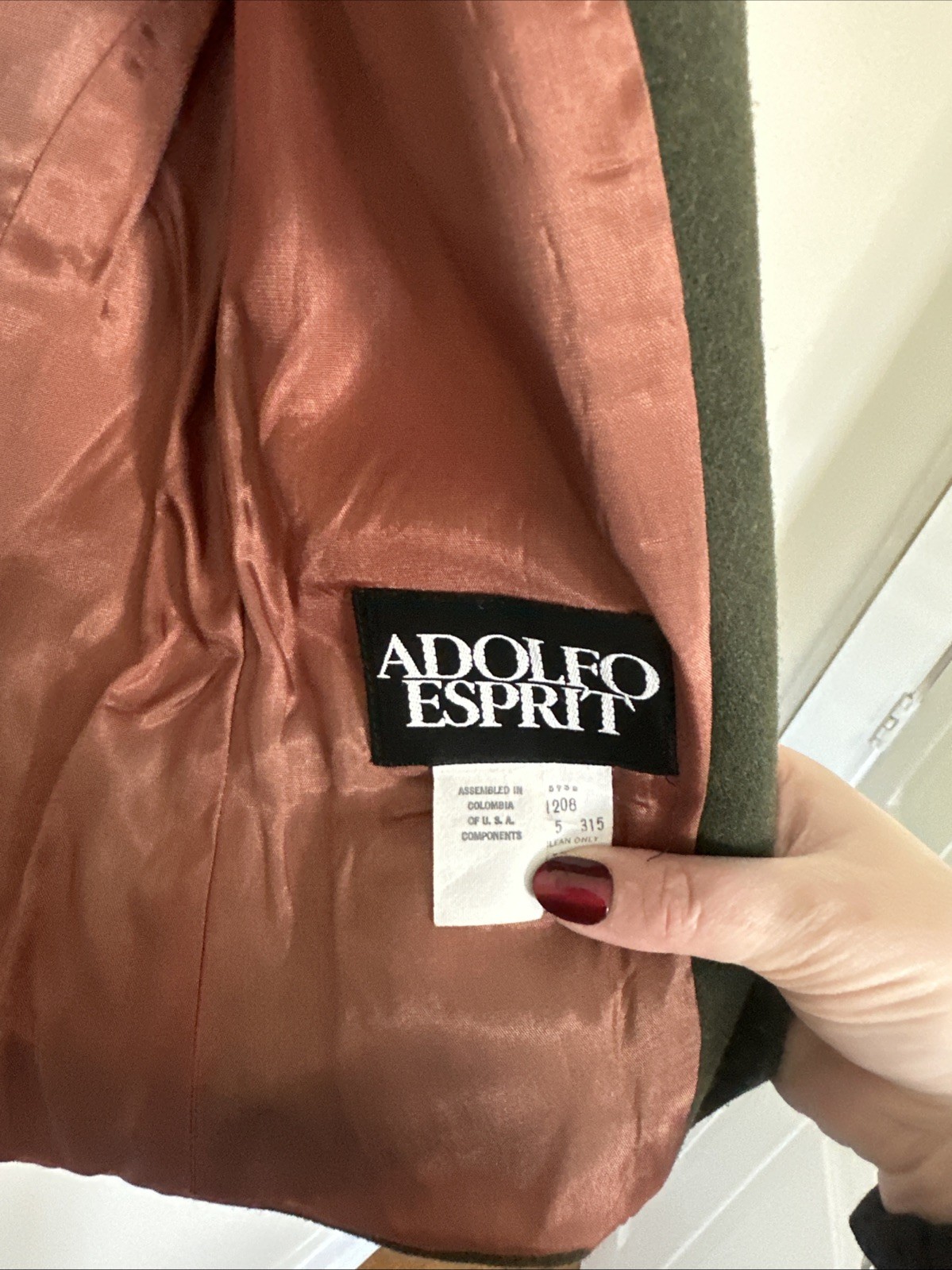 VTG Adolfo Esprit Women’s Wool Military Jacket Size 4 Green Riding Hunting