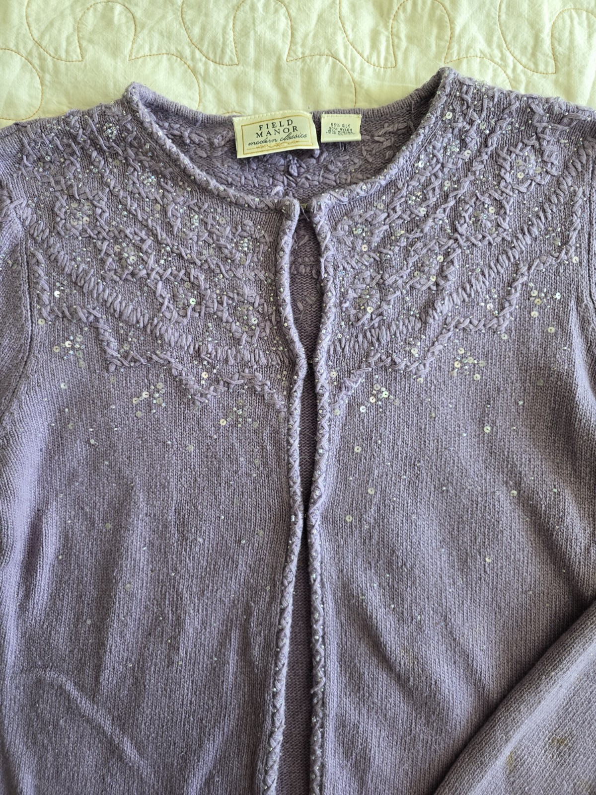Vintage 90s Purple Angora Beaded Sweater Cardigan Womens Med Fairycore Romantic