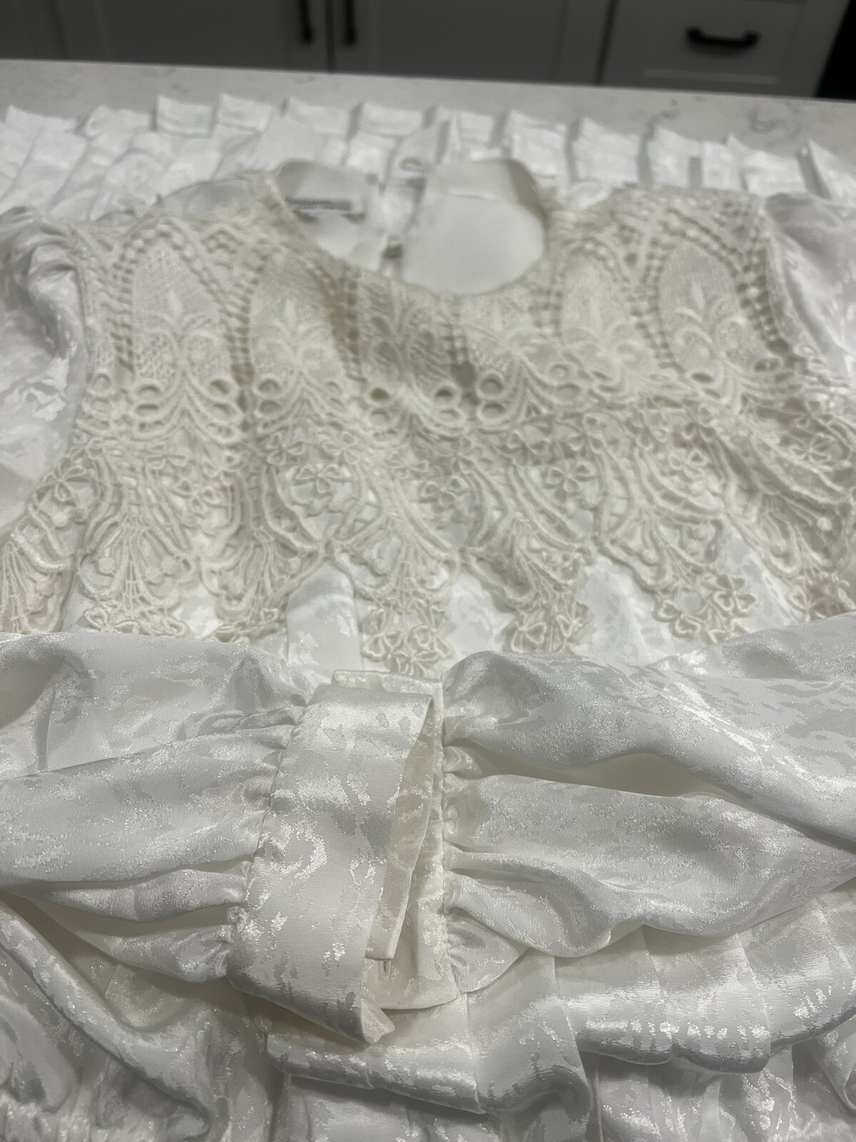 Vintage 70s Dim The Lights Petite 8 Silver Chiffon Pleated Long Sleeve Dress