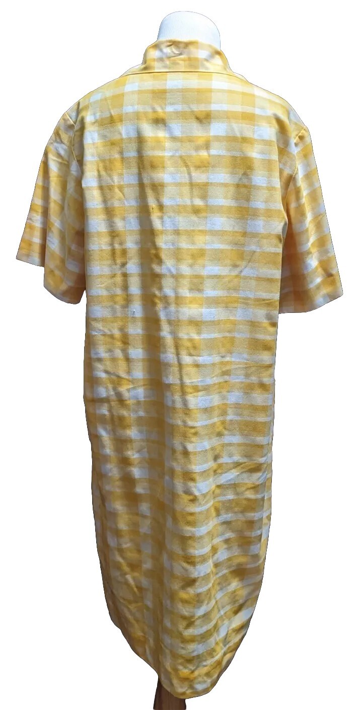 Vintage 1960s MCM Skimma Yellow Plaid House Dress 3/4 Zip Large