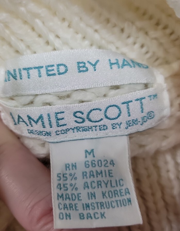 80s 90s Vintage Jamie Scott Tan Knit Floral Cottagecore Sweater Cardigan Women M