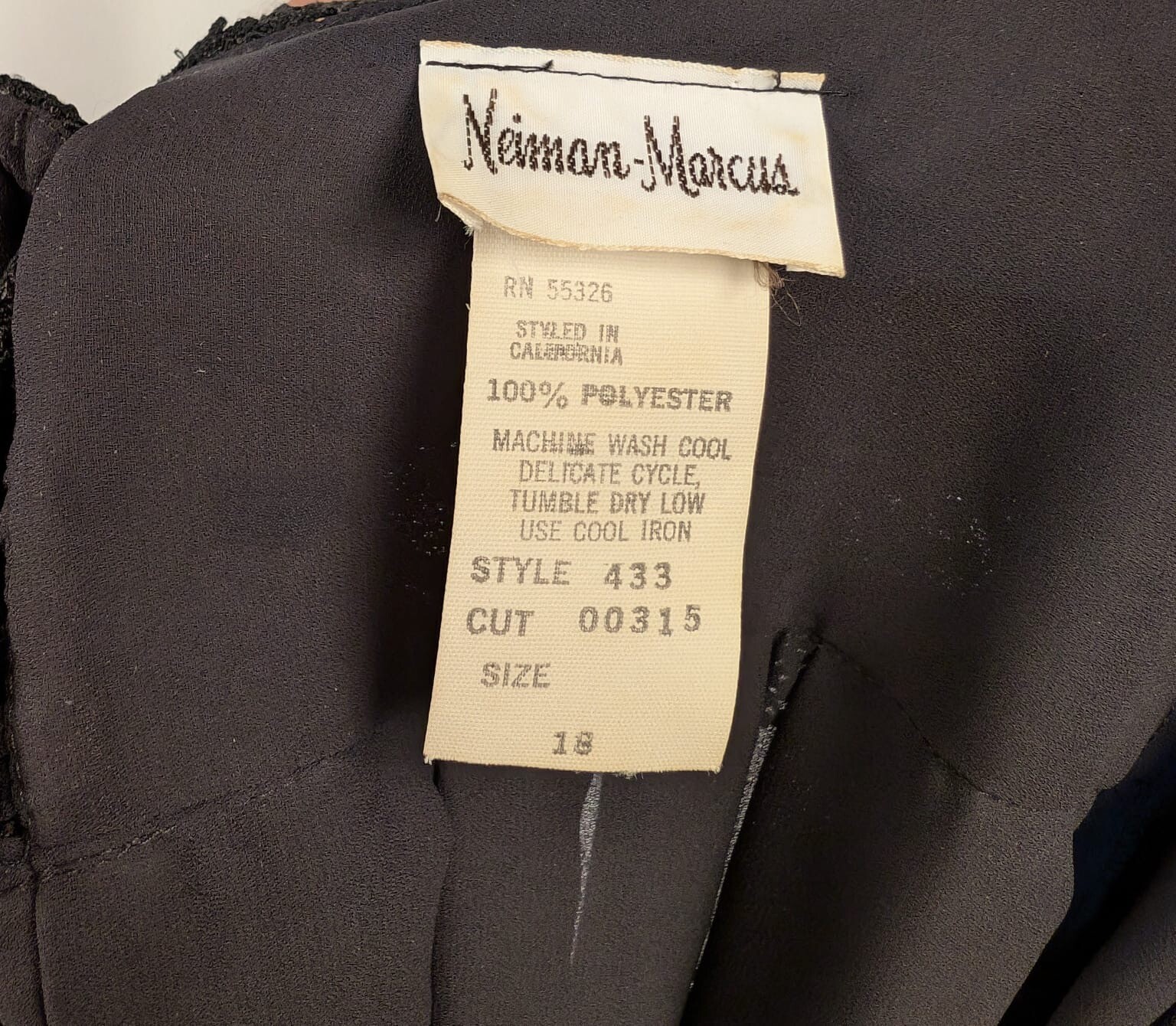 VINTAGE 1980’S OVERSIZED SHEER BLACK DRESS W FULL SLEEVES + NIEMAN MARCUS LABEL