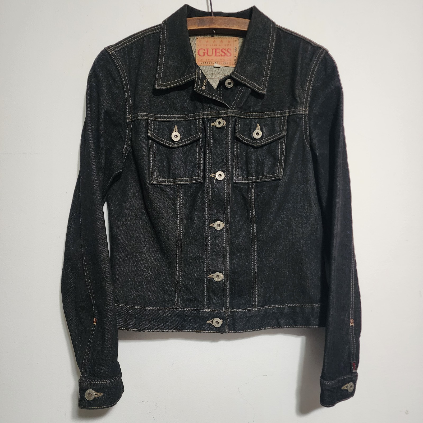 Vintage 90s Guess Denim Jacket – Made in USA – Dark Wash Trucker – Size XL