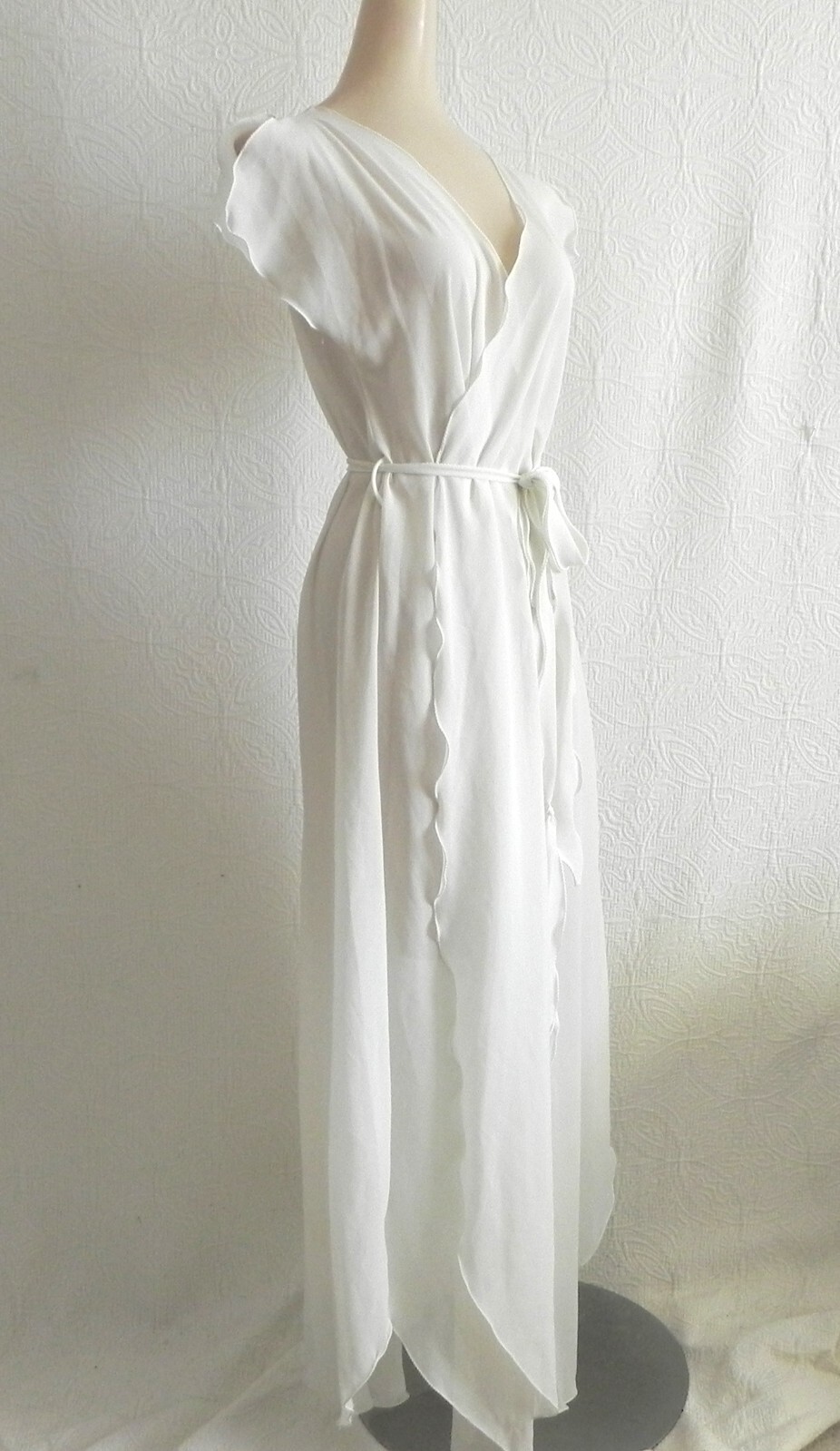 Vtg Georgette Trabolsi Robe Chiffon Maxi Cap Sleeve Belted Ruffle Size S