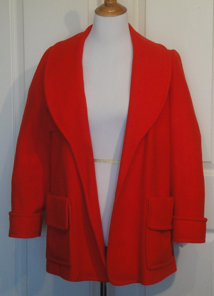 Vintage 60s 70s Tomato Red Donnybrook Wool Swing Clutch Jacket B40 Size 8