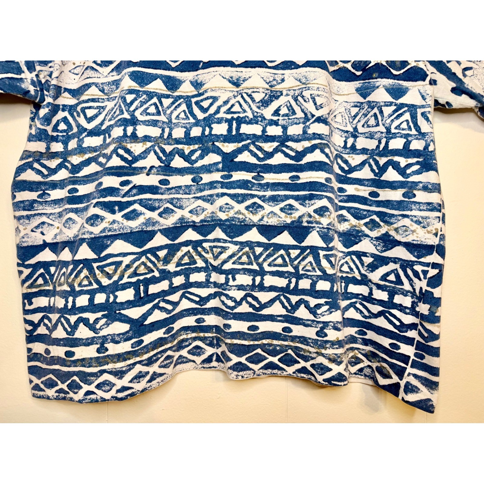 90s Vintage XL Boxy Cotton Retro Geometric Block Print Blue Purple Green Kidcore
