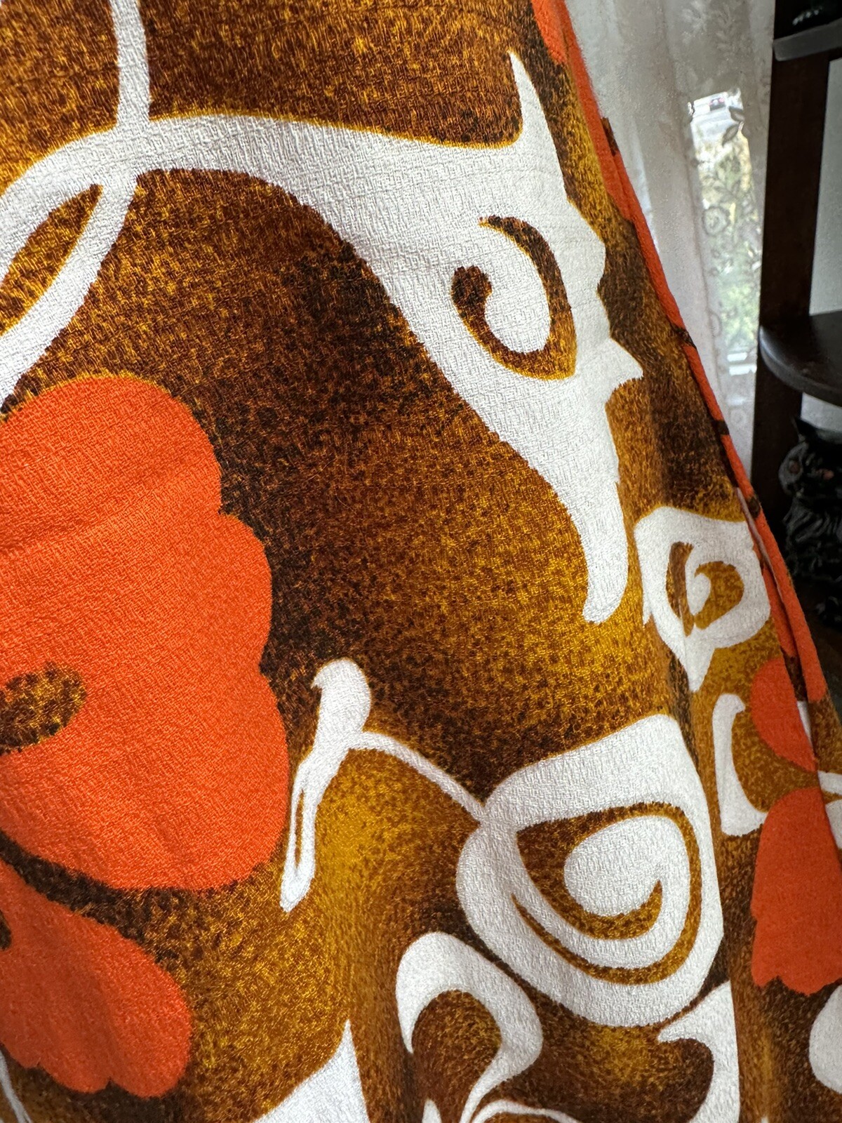 ❤️ Vintage 50s 60s 70s Orange Hawaii Barkcloth Tiki Oasis VLV Mini Dress XXS XS