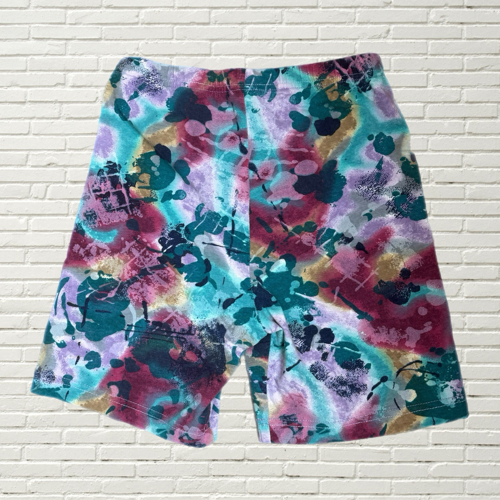 Vintage 80s Aerobic Workout Set – Abstract Print Bodysuit & Biker Shorts Xs/s