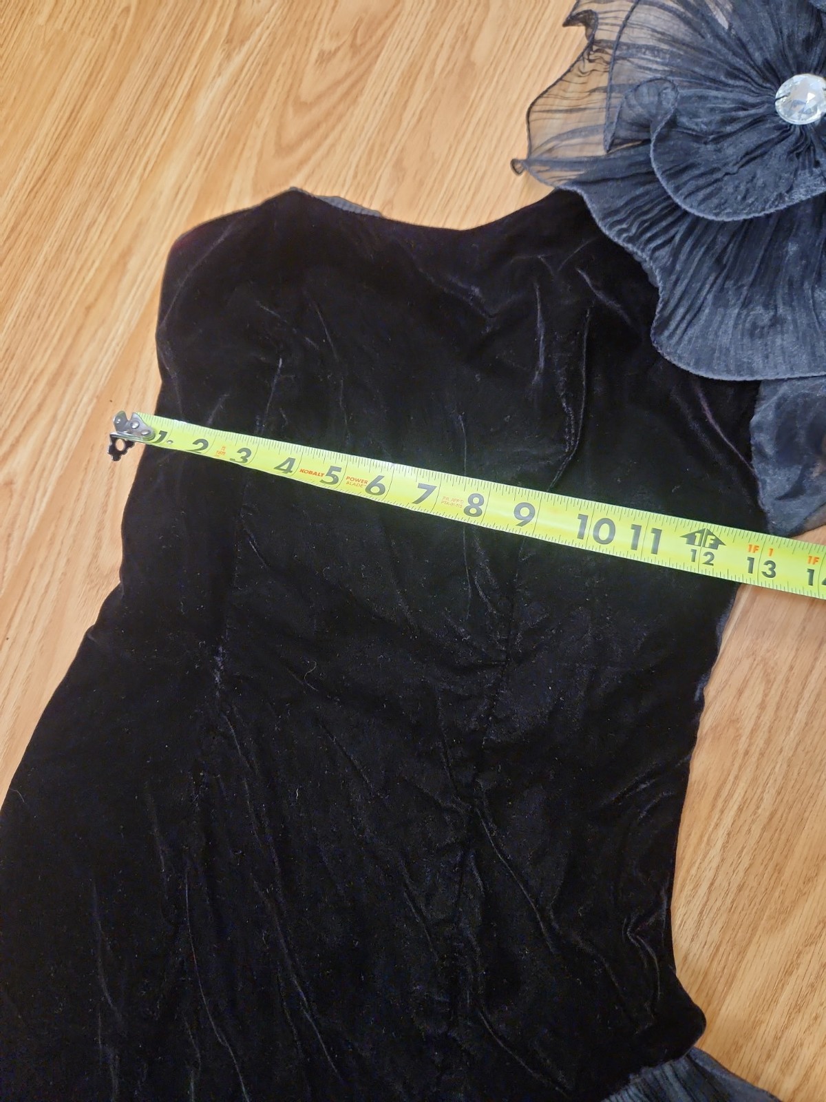 Vintage Karen Okada Climax Asymmetrical Sheer Ruffle Sleeve Dress Black Velvet 8