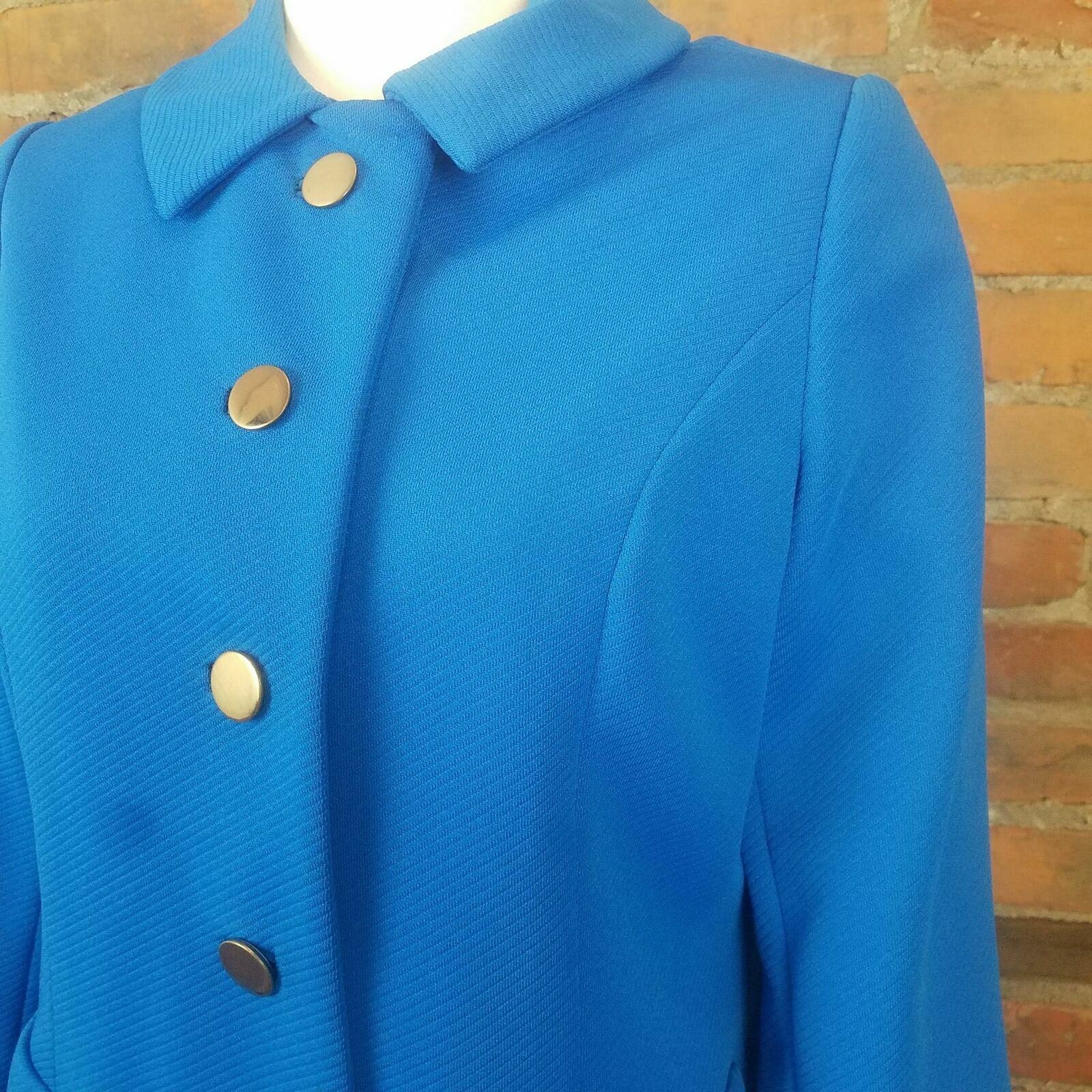 VTG David Crystal Women’s Jackie O Jacket !960s Bright BLue Gold Buttons Sz L