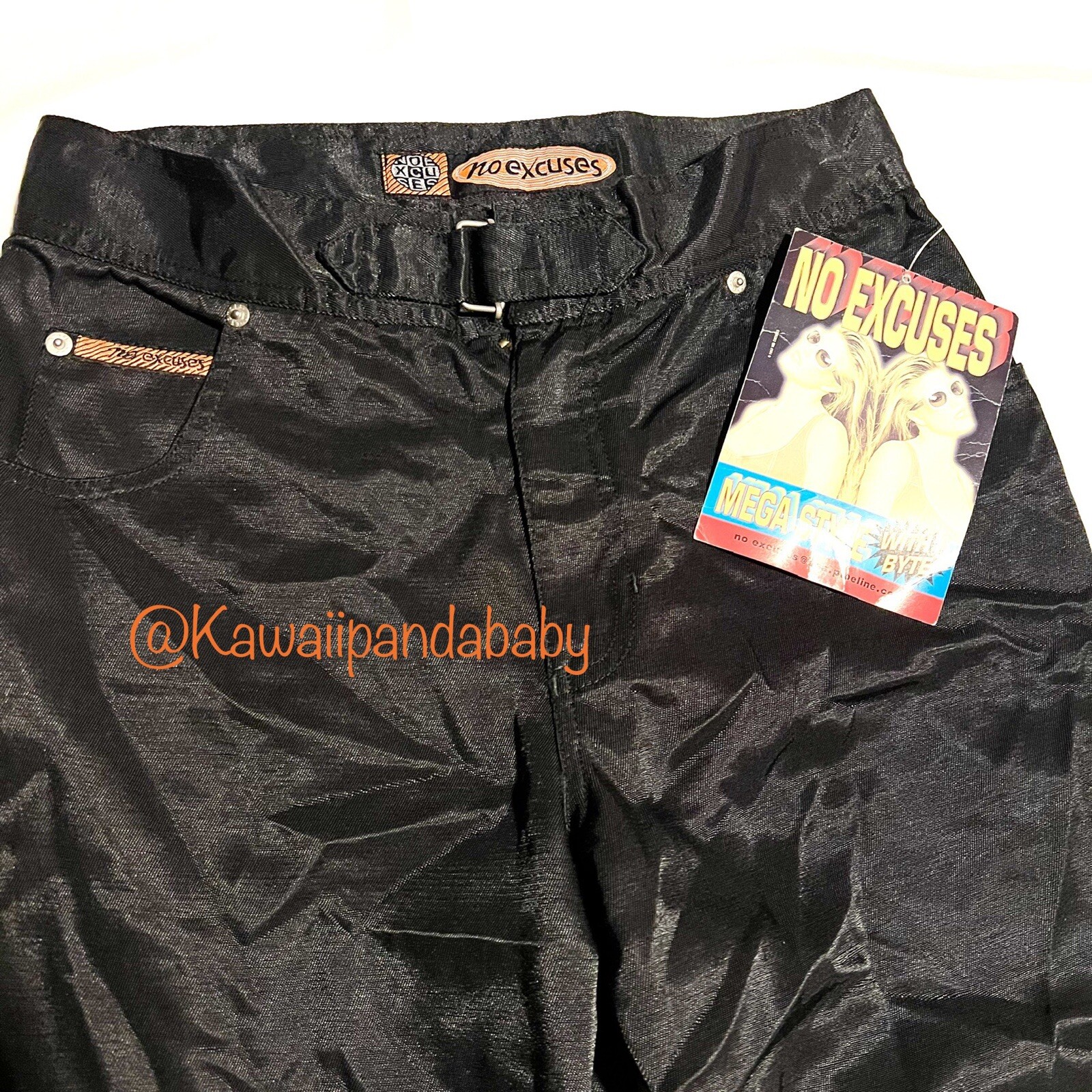 NWT 90s Vintage No Excuses Black Shiny Silky High Waisted Y2K Pants Size 11/12
