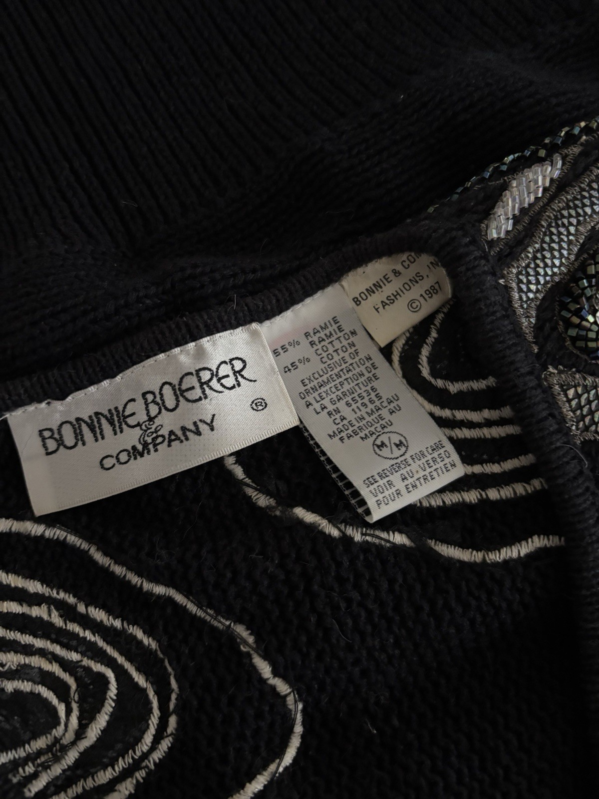 Vintage 1990’s Bonnie Boerer Metallic Silver Embellished Batwing Wrap Sweater M