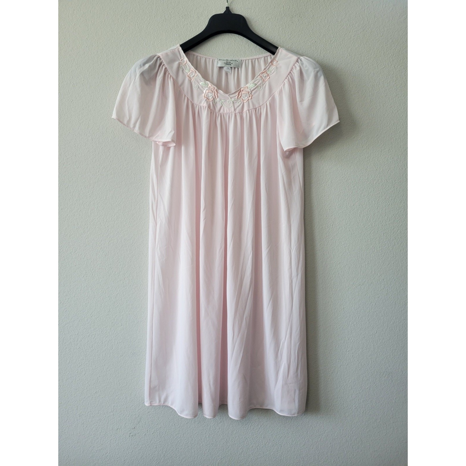Miss Elaine Pink Ling Night Gown Nylon Floral Sz P small Vtg