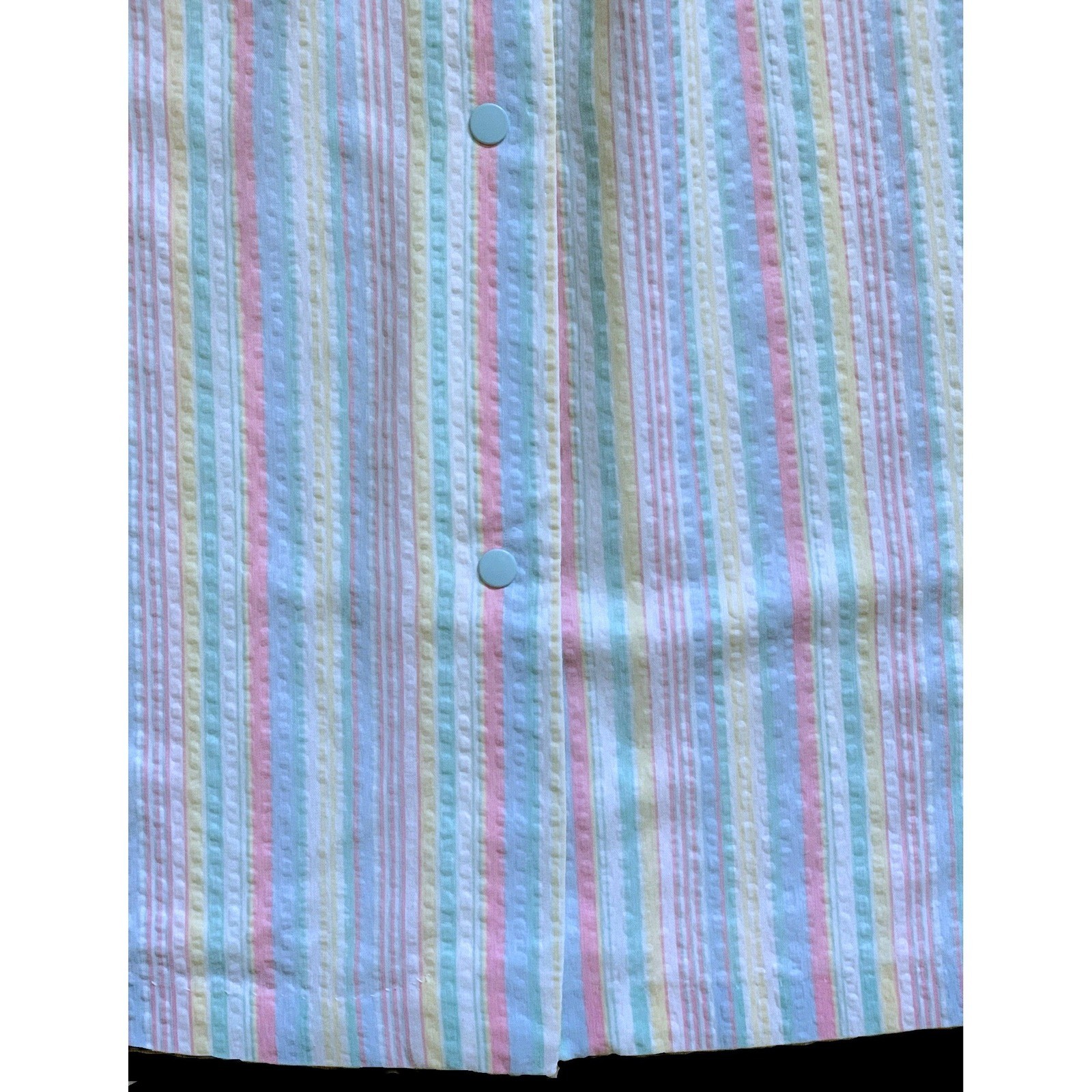 Pastel Stripe SEERSUCKER SNAP-FRONT LOUNGER Dan-Ellen Housecoat Dress 38 Vtg 70s