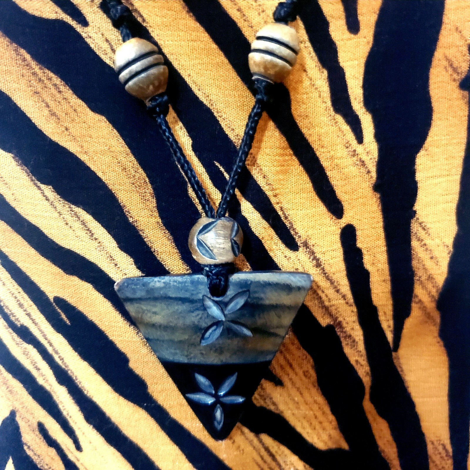 2 Piece Tiger Print Brown Blouse and Long Skirt with Triangle Necklace Set