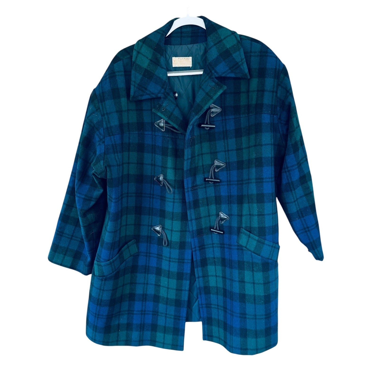 Vintage Pendleton Black Watch Plaid Wool Duffle Coat Thinsulate 18 Plus Size