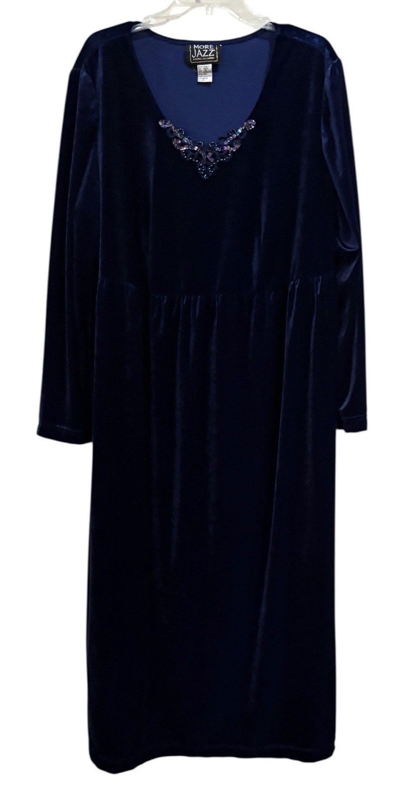 Vtg More Jazz Velvet Choir Dress Navy Blue Long Sleeve Formal Maxi Dress 18