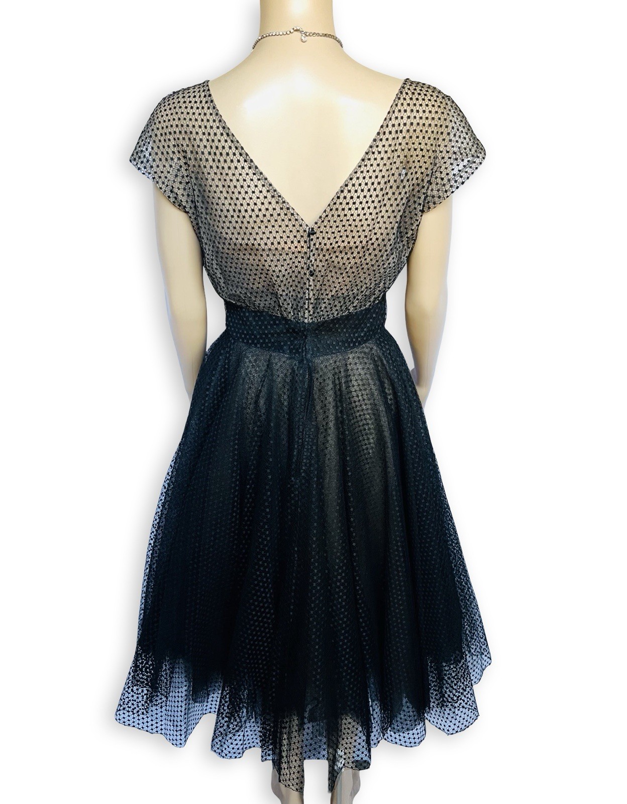 Vintage Nettie Rosenstein Bonwit Teller 1950s Nude Illusion Black Tulle Dress