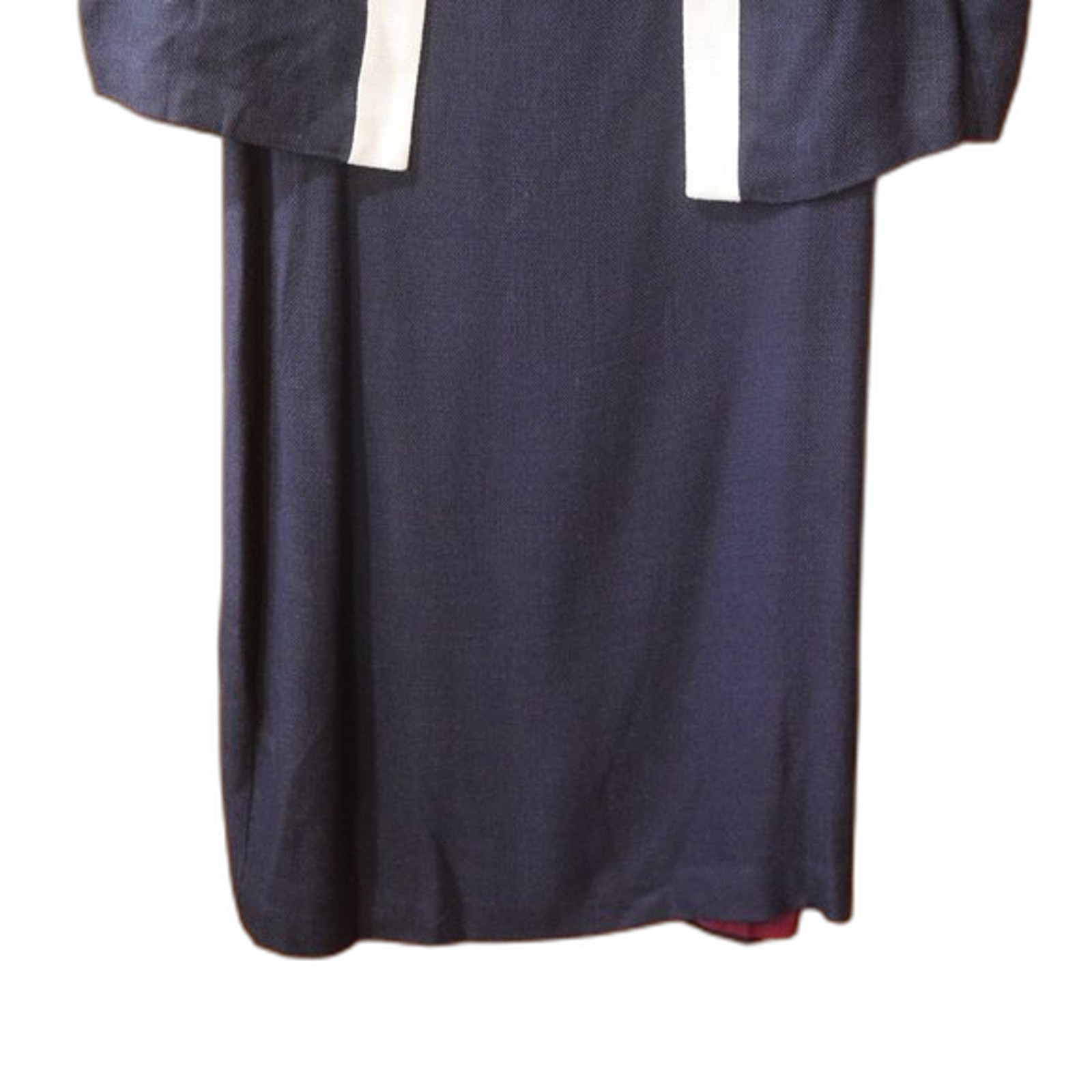 Donna Ricco Vintage Navy Blue White Trim Midi Dress & Jacket Set 12