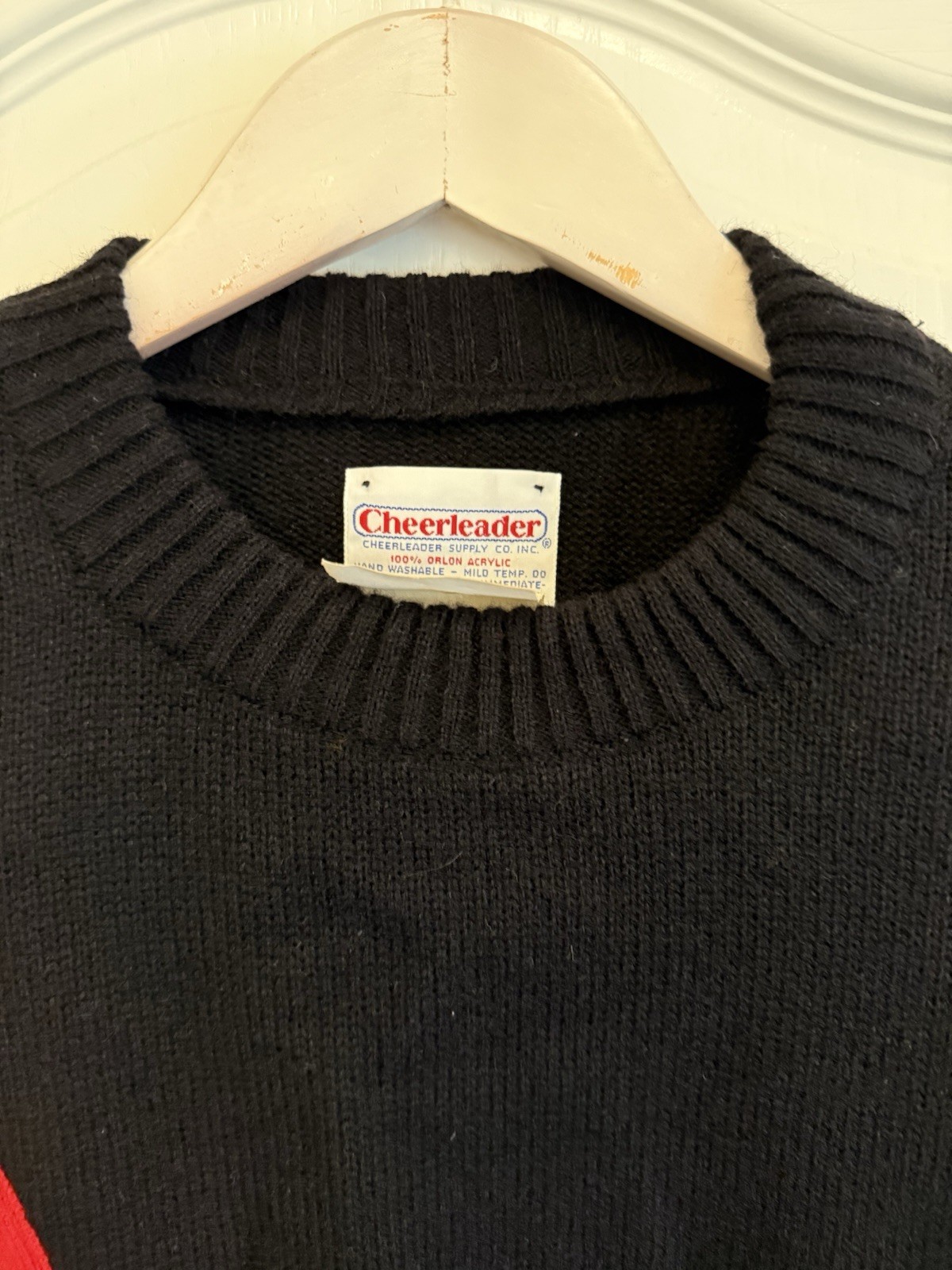 Vintage 70/80s CHEERLEADER Supply Co Cheer Sweater USA Black Scr Red White Sz 40
