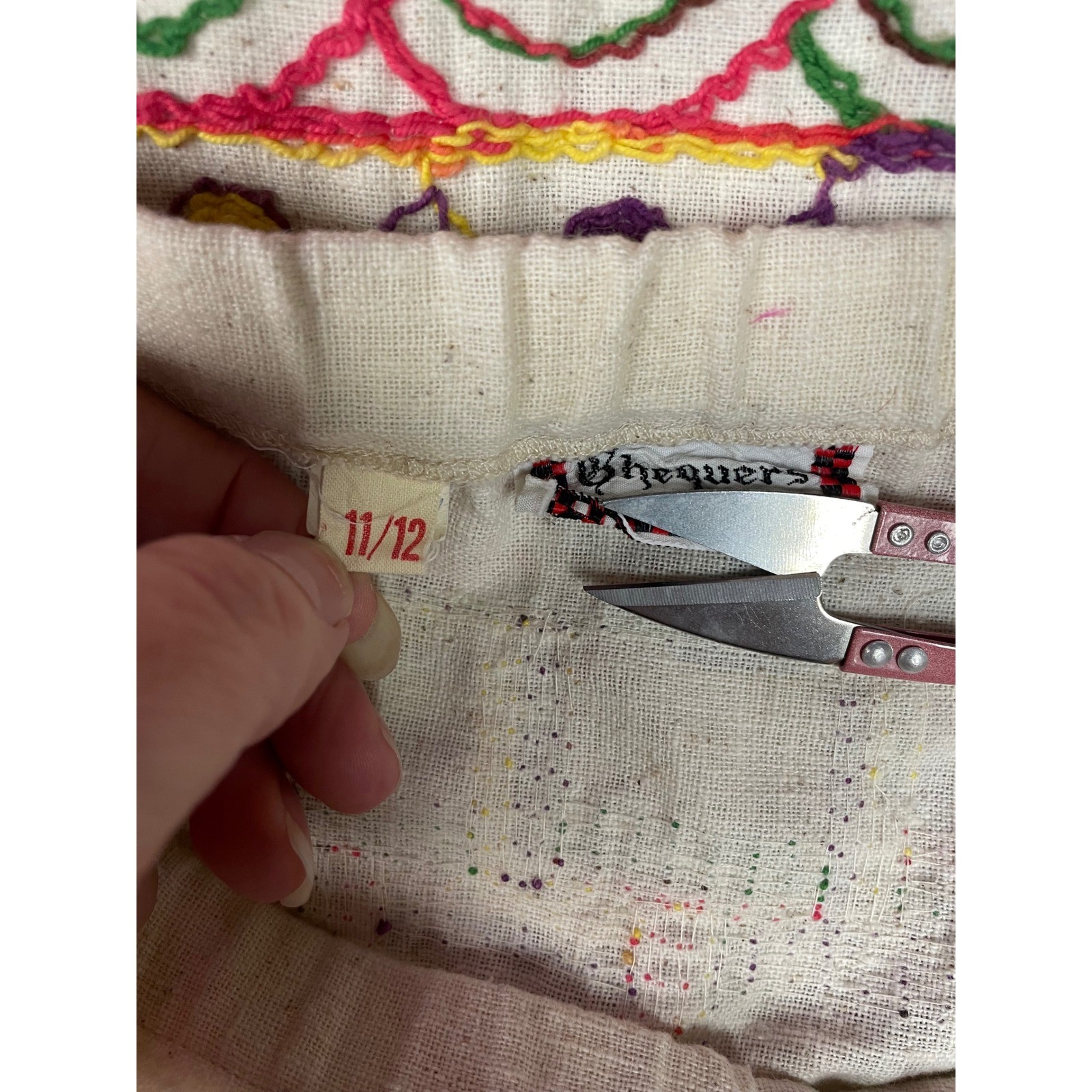 Vtg Chequers Hand Embroidered Button Up Maxi Skirt Boho Maximalist Folklore 29″